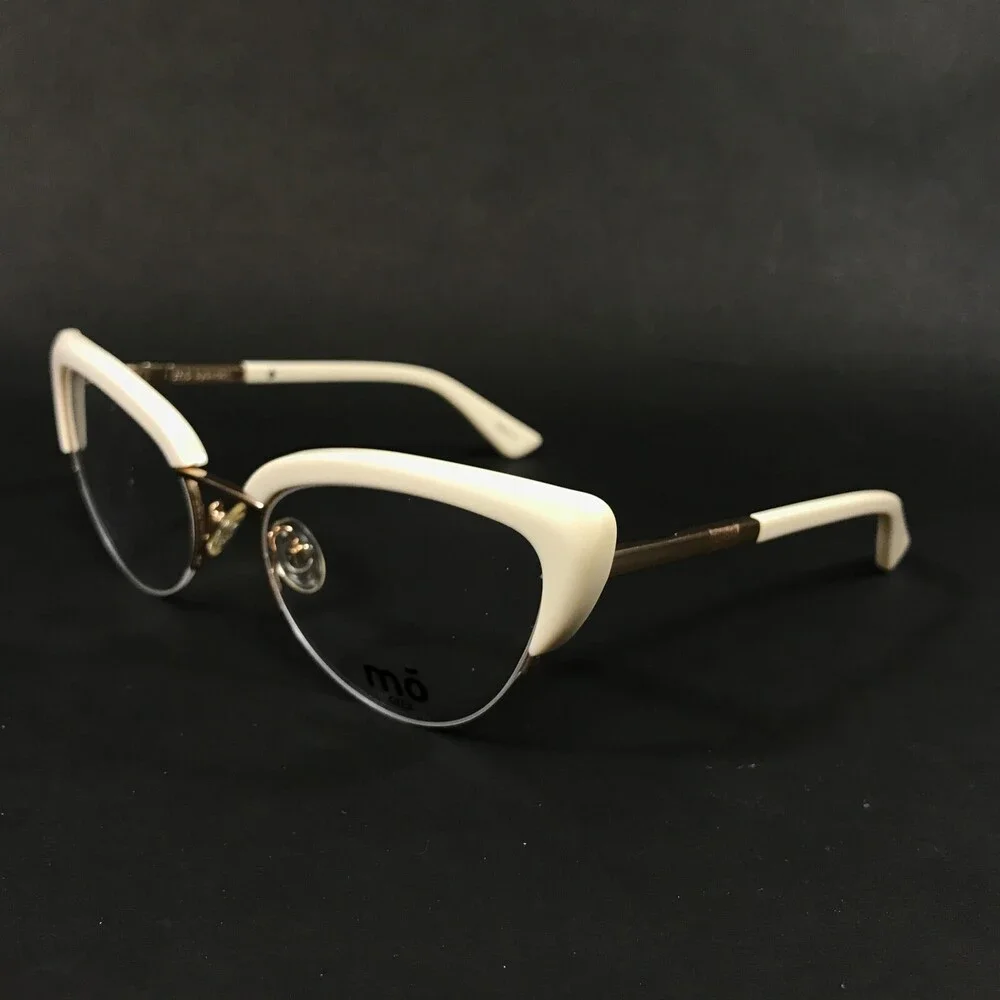 MO Eyewear Eyeglasses Frames GEEK 58NY A Ivory Gold Cat Eye Full Rim 52-19-140